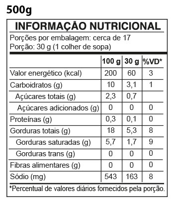 imagem da tabela nutricional do Dallora sabor Cheddar