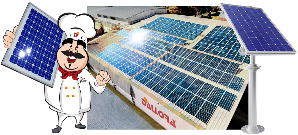 imagem do telhado da fábrica da Dallora com placas solares